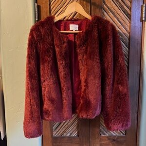 Sezane Lio Burgundy Faux Fur Jacket